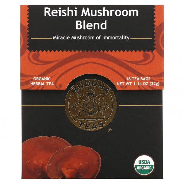 Buddha Teas, Organic Herbal Tea, смесь грибов рейши, без кофеина, 18 чайных пакетиков, 32 г (1,14 унции)