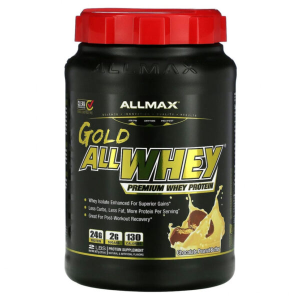 ALLMAX Nutrition, AllWhey Gold, 100% сывороточный протеин+ премиум-изолят сывороточного протеина, шоколад и арахисовое масло, 2 фунта (907 г)