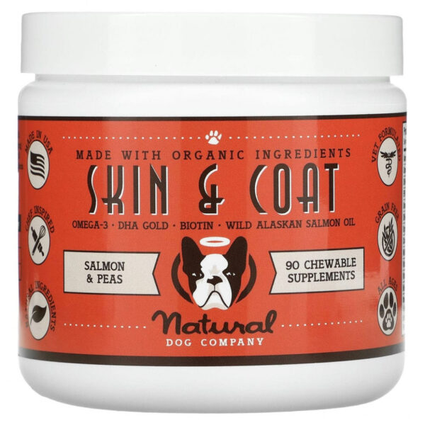 Natural Dog Company, Для кожи и шерсти, для собак, для всех возрастов, лосось и горох, 90 жевательных таблеток, 284 г (10 унций)