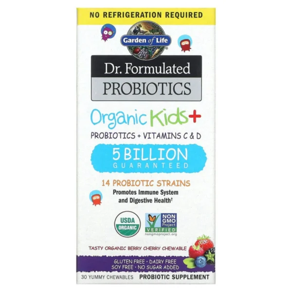 Garden of Life, Dr. Formated Probiotics, Organic Kids +, вкусные органические ягоды и вишня пробиотик, 30 вкусных жевательных таблеток