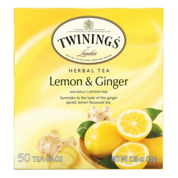Twinings, травяной чай, лимон и имбирь, без кофеина, 50 чайных пакетиков, 75 г (2,65 унции)
