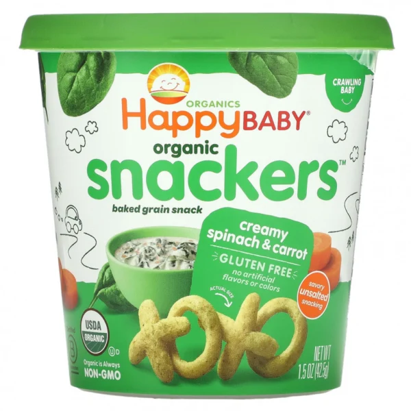 Happy Family Organics, Organic Snackers, сливочный шпинат и морковь, 42,5 г (1,5 унции)