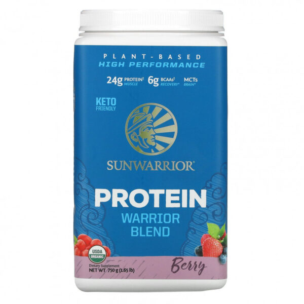 Sunwarrior, Warrior Blend Protein, органический растительный продукт, ягоды, 750 г (1,65 фунта)