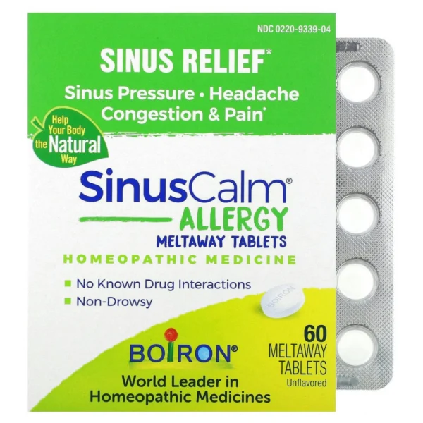 Boiron, SinusCalm Allergy, облегчение носа, без добавок, 60 таблеток Meltaway