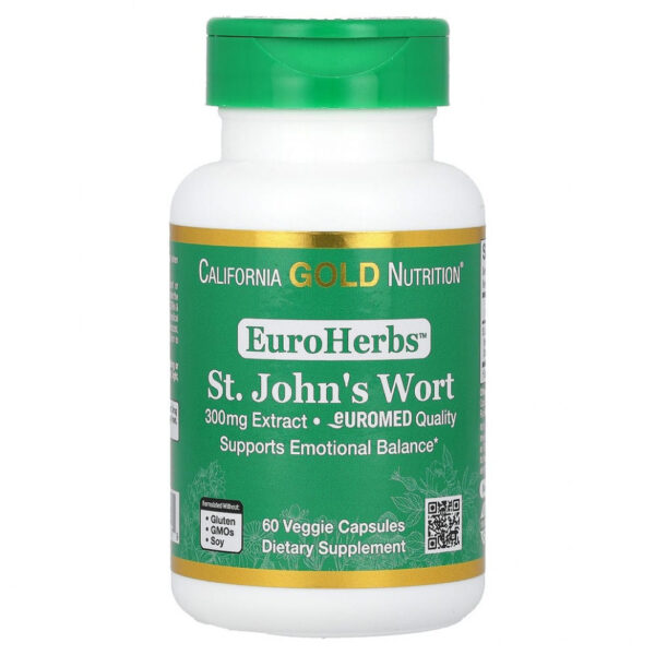 California Gold Nutrition, EuroHerbs, экстракт зверобоя, качество Euromed, 300 мг, 60 растительных капсул