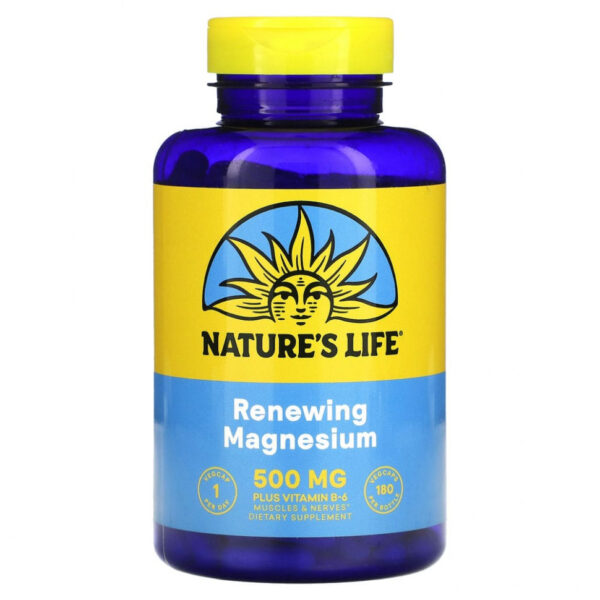 Nature's Life, магний и витамин B6, 500 мг, 180 вегетарианских капсул