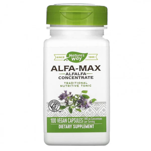 Nature's Way, Alfa-Max, концентрат люцерны, 420 мг, 100 веганских капсул
