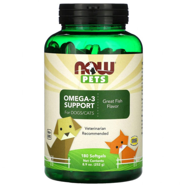 NOW Foods, Pets, омега-3 для собак и кошек, отличный рыбный вкус, 180 мягких таблеток