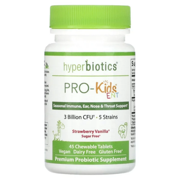 Hyperbiotics, PRO-Kids ENT, пробиотики для детей, без сахара, с клубничным и ванильным вкусом, 45 запатентованных жевательных таблеток LiveBac