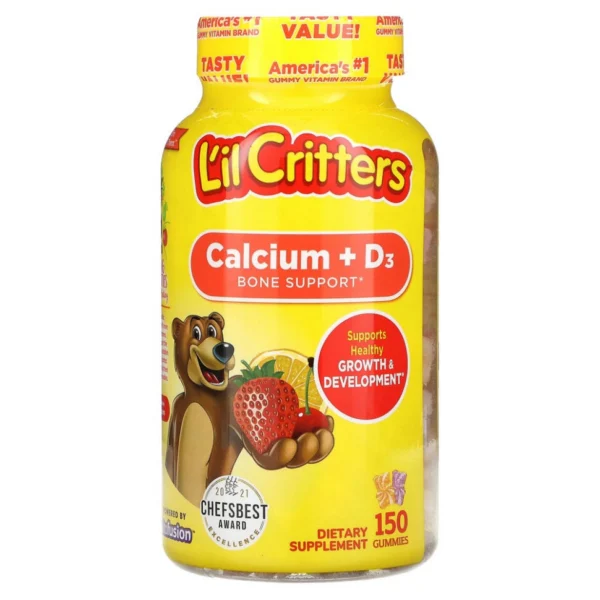 L'il Critters, кальций + D3, поддержка костей, со вкусом черной вишни, апельсина и клубники, 150 мармеладных мишек