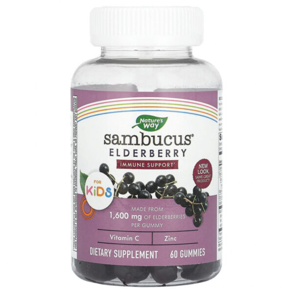 Nature's Way, Sambucus, стандартизированный экстракт бузины для детей, 60 жевательных конфет