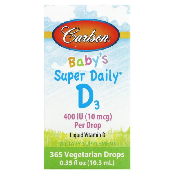 Carlson Labs, Super Daily, витамин D3 для детей, 10 мкг (400 МЕ), 10,3 мл (0,35 жидк. унций)
