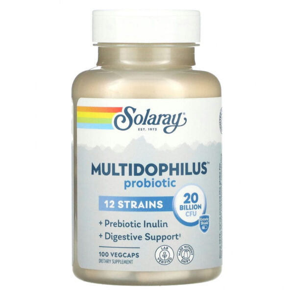 Solaray, Multidophilus, 12 штаммов пробиотических бактерий, 20 млрд КОЕ, 100 капсул с кишечнорастворимой оболочкой