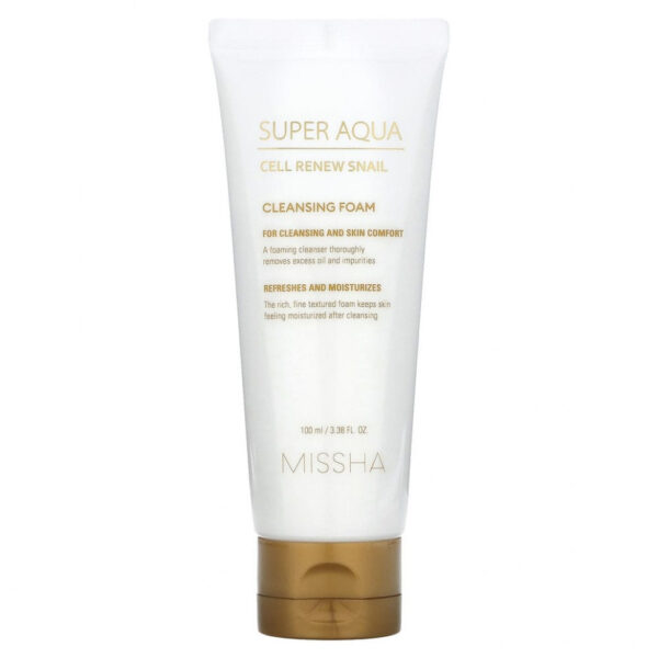 Missha, Super Aqua, очищающая пенка с экстрактом секрета улитки для восстановления клеток кожи, 100 мл (3,38 жидк. унции)