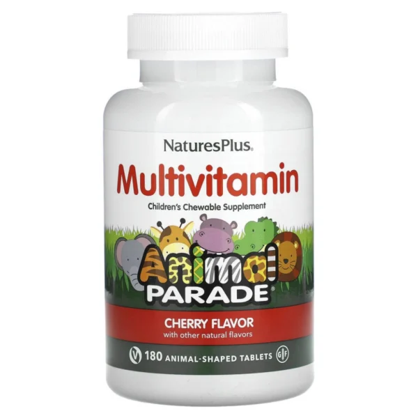 NaturesPlus, Source of Life, Animal Parade, жевательные мультивитамины и минералы для детей, со вкусом вишни, 180 таблеток в форме животных