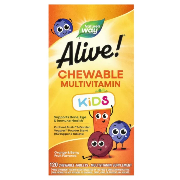 Nature's Way, Alive! комплекс мультивитаминов для детей, со вкусом апельсина и ягод, 120 жевательных таблеток