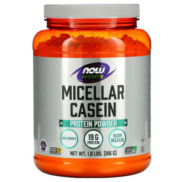 NOW Foods, Sports, мицеллярный казеин, быстрорастворимый, натуральный продукт без ароматизаторов, 816 г (1,8 фунта)