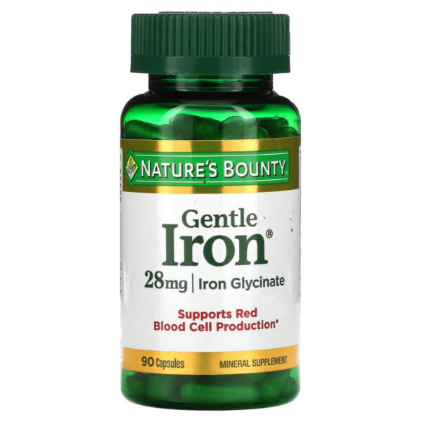 Nature's Bounty, Gentle Iron, железо, 28 мг, 90 капсул
