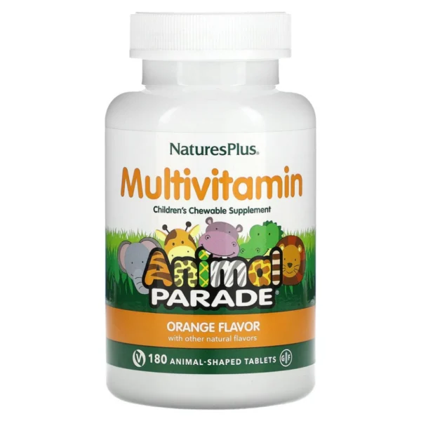 NaturesPlus, Source of Life, Animal Parade, детская жевательная добавка с мультивитаминами и микроэлементами, натуральный апельсин, 180 жевательных таблеток в виде фигурок животных