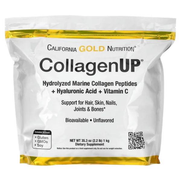California Gold Nutrition, CollagenUP, гидролизованные пептиды морского коллагена с гиалуроновой кислотой и витамином C, без добавок, 1 кг (2,2 фунта)