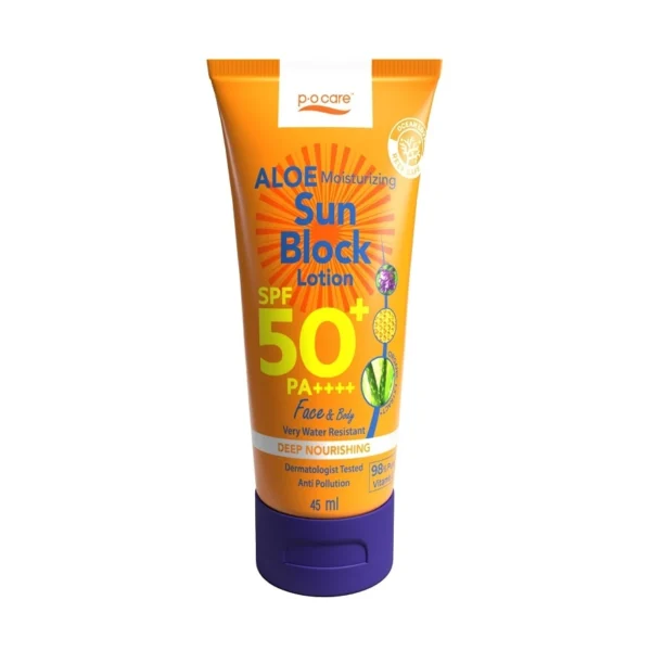 PO Care Aloe Moisturizing Sun Block Lotion SPF50+ PA++++ Face  Body 45 Ml. Оригинал