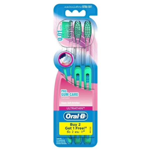 Oral-B Toothbrush UltraThin Pro Gum Care Pack 3'S(Mix Color)ขนแปรงนุ่มพิเศษ Оригинал