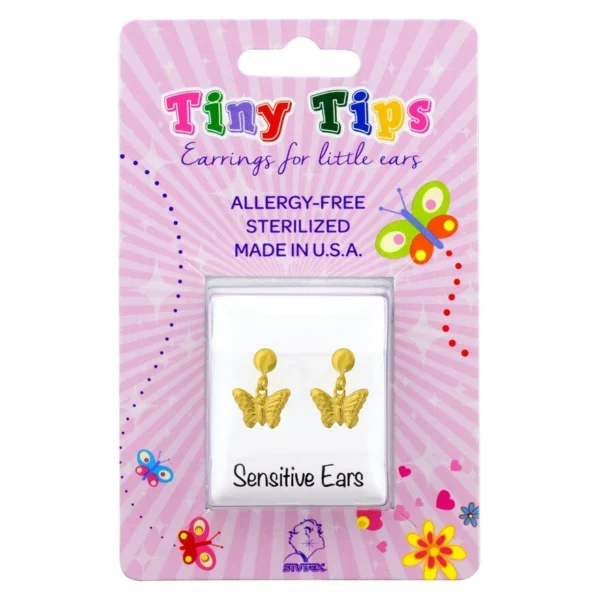 Studex Tiny Tips Earrings For Sensitive Ear Gold Plated Drop Butterfly Оригинал