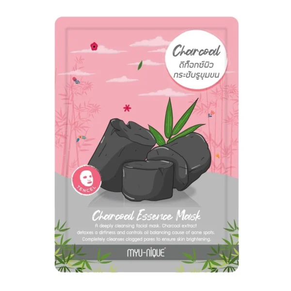 Myu-Nique Charcoal Essence Mask 1'S มาสก์หน้า ดีท็อกซ์ผิว กระชับรูขุมขน Оригинал