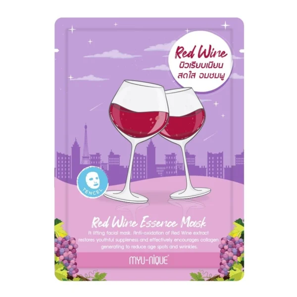 Myu-Nique Red Wine Essence Mask 1'S มาสก์หน้า ผิวเรียบเนียน สดใส อมชมพู Оригинал