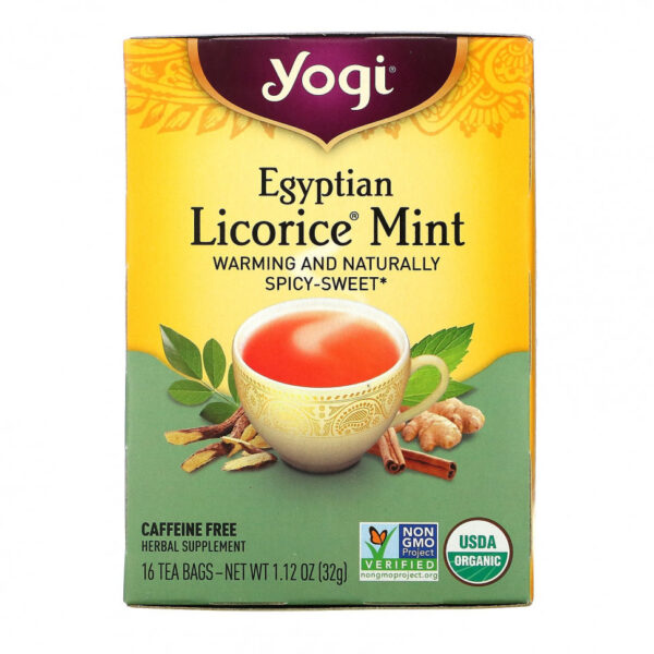 Yogi Tea, египетская солодка и мята, без кофеина, 16 чайных пакетиков, 32 г (1,12 унций)