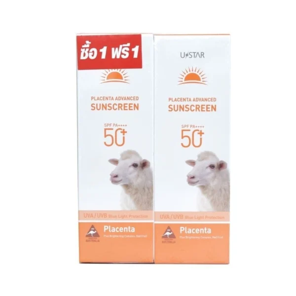 Ustar Placenta Advanced Sunscreen SPF50+ PA++++ 40g. Natural Bright Twin Pack Оригинал