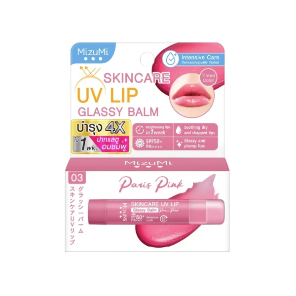 MizuMi Skincare UV Lip Glassy Balm Paris Pink 3.5g Оригинал