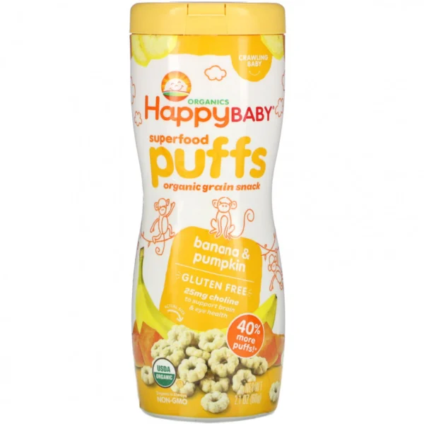 Happy Family Organics, колечки из суперфудов, органический злаковый снек, банан и тыква, 60 г (2,1 унции)