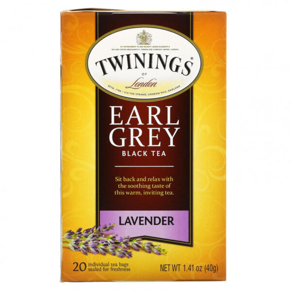 Twinings, 'Эрл Грей', черный чай с ароматом лаванды, 20 чайных пакетиков, 1,41 унции (40 г)