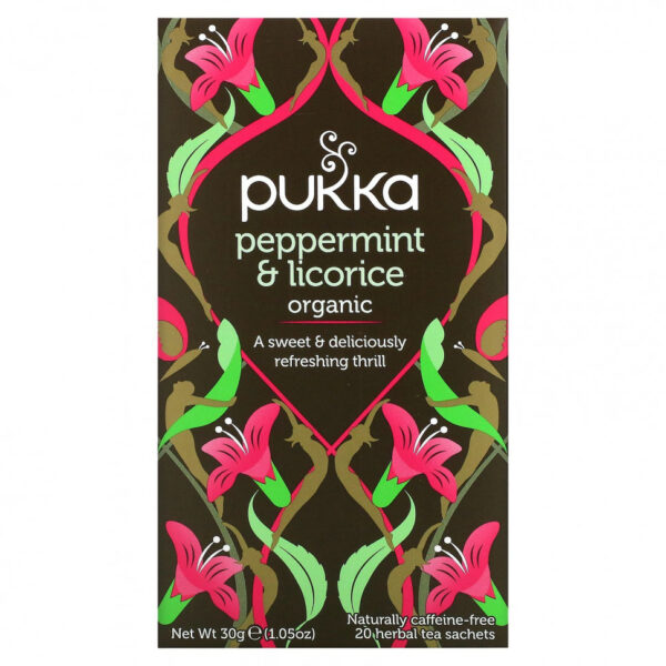 Pukka Herbs, Травяной чай из перечной мяты и лакрицы, без кафеина, 20 чайных пакетиков, 30 г