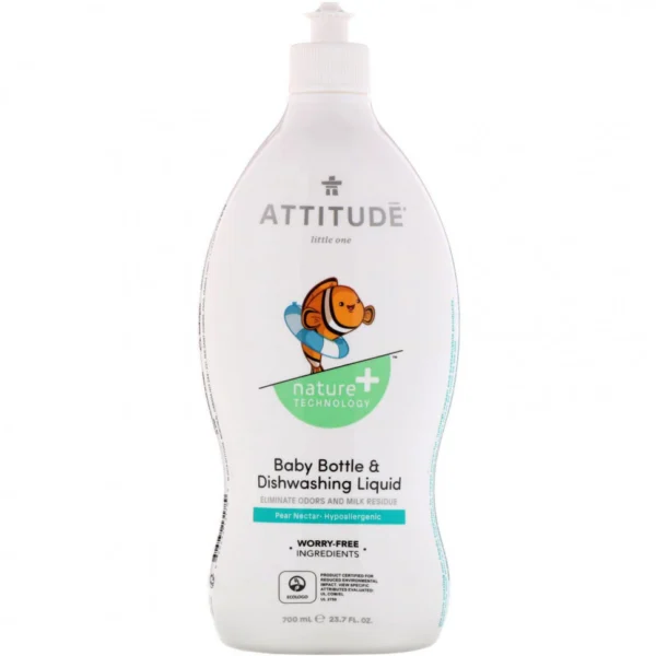 ATTITUDE, Little One, жидкость для мытья детских бутылочек и посуды, грушевый нектар, 700 мл (23,7 жидк. унции)