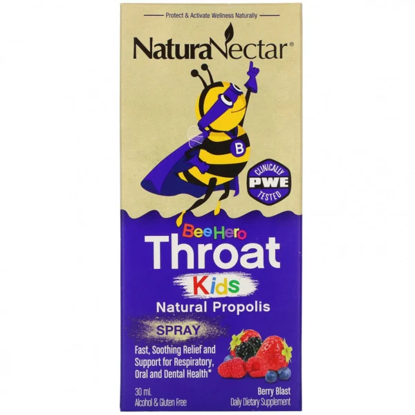 NaturaNectar, Bee Hero Throat Kids, Натуральный спрей с прополисом, Berry Blast, 30 мл