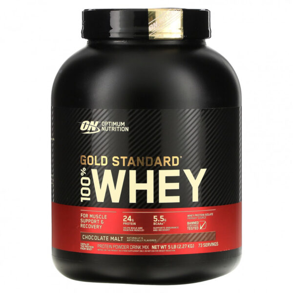 Optimum Nutrition, Gold Standard 100% Whey, шоколадный солод, 2,27 кг (5 фунтов)