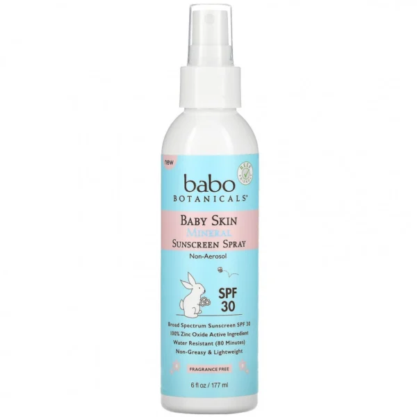 Babo Botanicals, Минеральный солнцезащитный спрей для детской кожи, SPF 30, без отдушек, 177 мл (6 жидк. Унций)