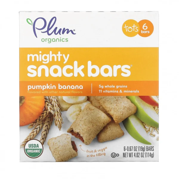Plum Organics, Полезные закусочные батончики с тыквой и бананом, 6 батончиков, каждый по 0,67 унц. (19 г.)