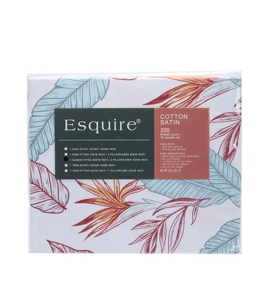 ESQUIRE Fitted Sheet Set COTTON SATIN Printed ARBORETUM A 3 pcs Green Оригинал