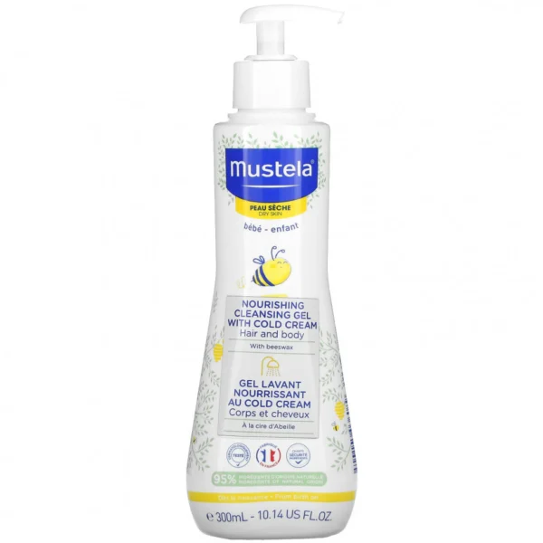 Mustela, детский питательный очищающий гель для волос и тела с охлаждающим эффектом, для сухой кожи, 300 мл (10,14 жидк. унции)