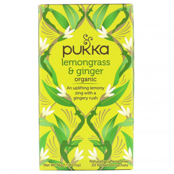 Pukka Herbs, Органическая смесь лемонграсса и имбиря, без кофеина, 20 пакетиков с травяным чаем, 36 г