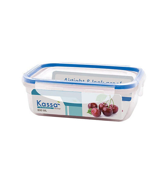 KASSA HOME White-Blue Square Food Container With Lock Lid KASSA HOME JCJ-1336 Size 800 ml Оригинал