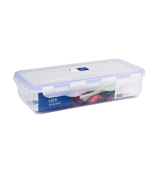 SUPER LOCK White - Blue Square Food Container With Lock Lid JCP-5013 Capacity 1800 ML. Оригинал
