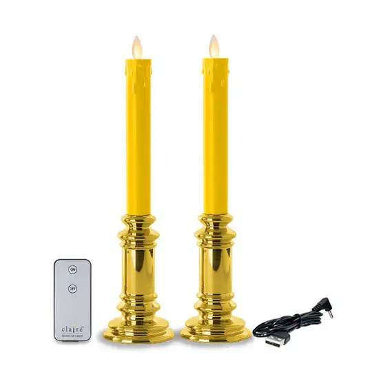 Claire Candle Yellow Gold LED Taper Candles 30cm. DUAL POWER with Remote Оригинал