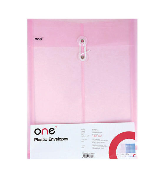 @ONE แฟ้มซองพลาสติกผูกเชือก A4 ONE สีชมพูใส Оригинал