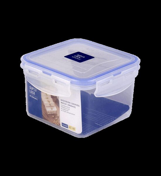 SUPER LOCK White - Blue Square Food Container Lock Lid 900 ML. JCP-6141 Size 13.7 x 13.7 x 8.7 CM. Оригинал
