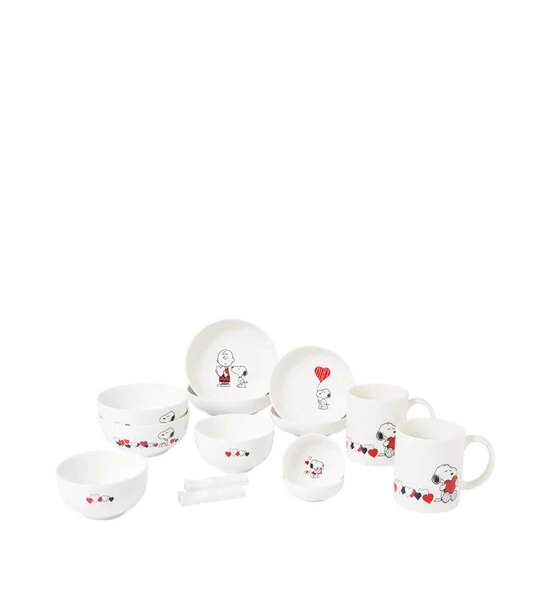 CORELLE CW 14pc Dinnerware Set - Snoopy Lovely N02P14SLVSG White Оригинал