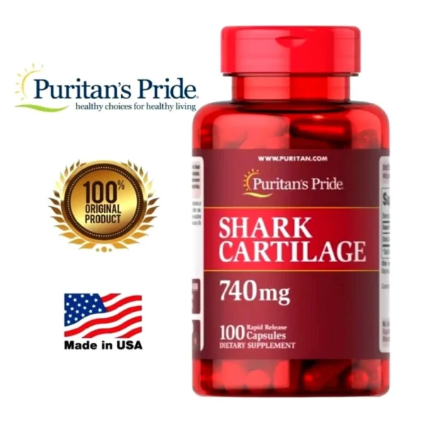Акулий Хрящ для восстановления суставов и связок Puritan’s Pride Shark Cartilage 740 mg. 100 капсул США